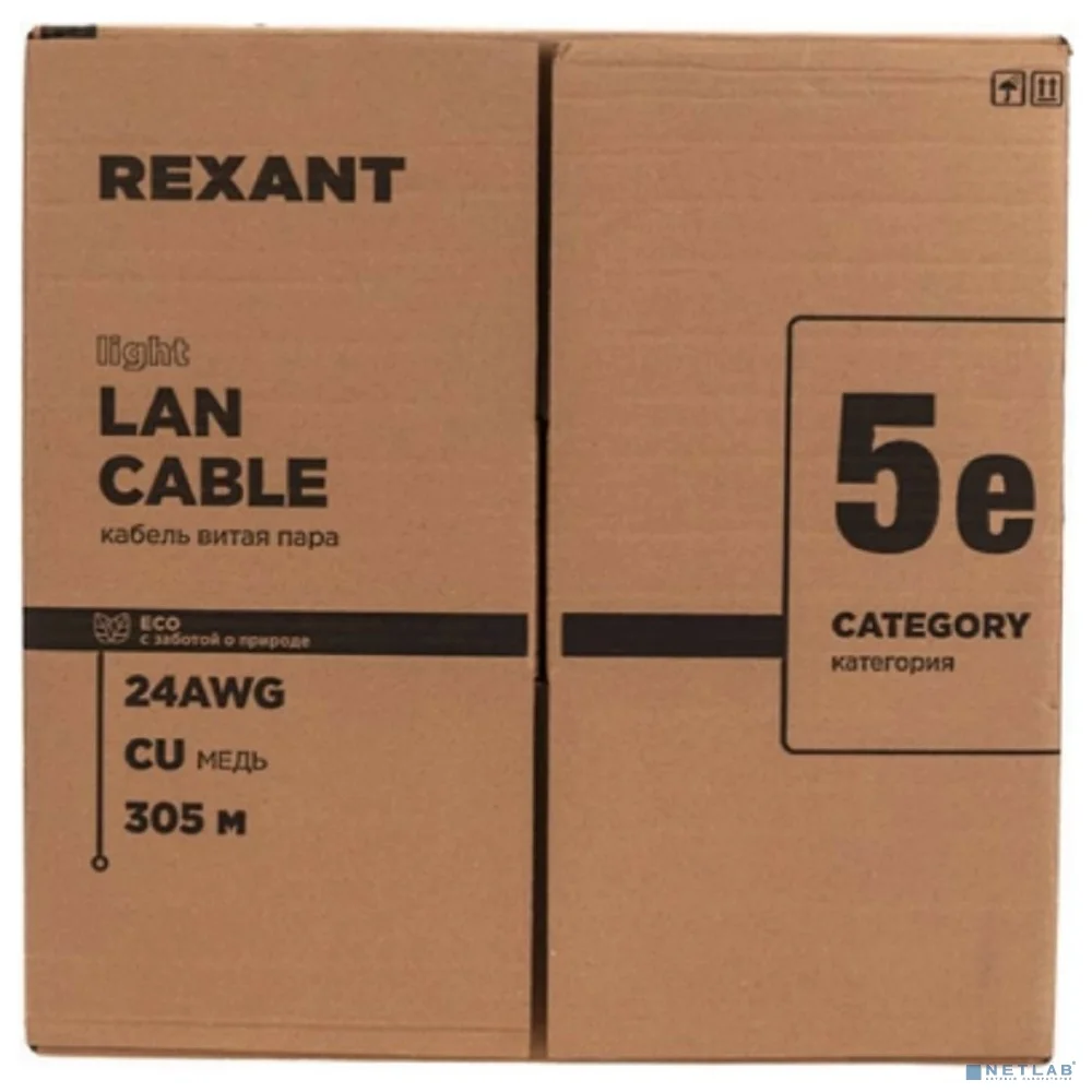 Rexant (01-0152-R) Кабель витая пара F/UTP, CAT 5е, PVC, 4PR, 24AWG, INDOOR, SOLID, серый, 305м, серия LIGHT