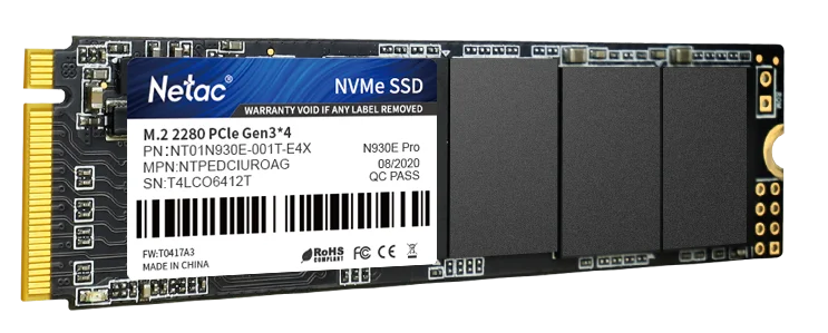 SSD накопитель Netac SSD N930E Pro 1TB PCIe 3 x4 M.2 2280 NVMe 3D NAND, R/W up to 2130/1720MB/s, IOPS(R4K) 250K/220K, TBW 600TB, 3y wty 3