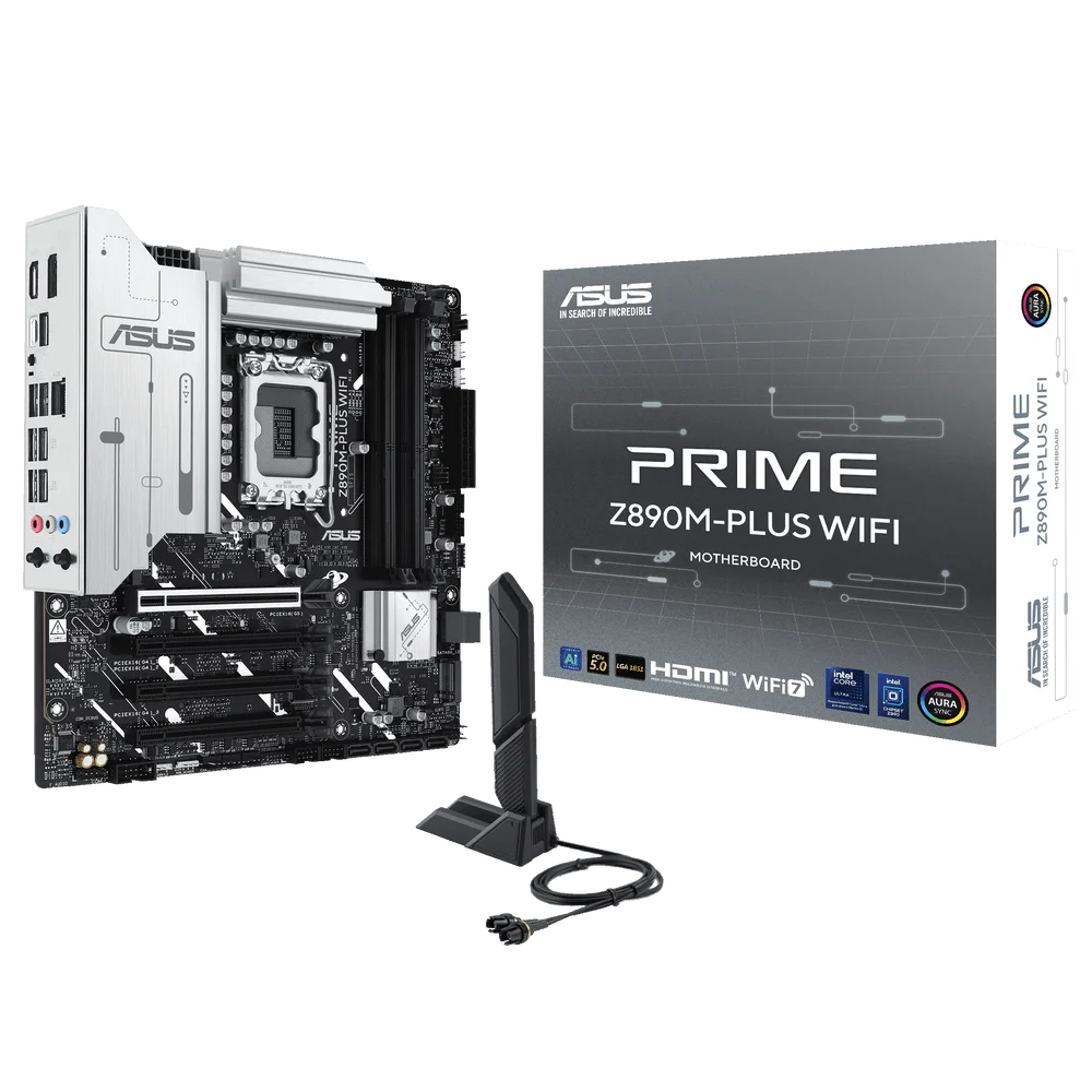 Материнская плата ASUS PRIME Z890M-PLUS WIFI LGA1851 mATX 4xDDR5 4xPCIEx16 3xM.2 USB-C DP HDMI 2.5GLAN Wi-Fi 7