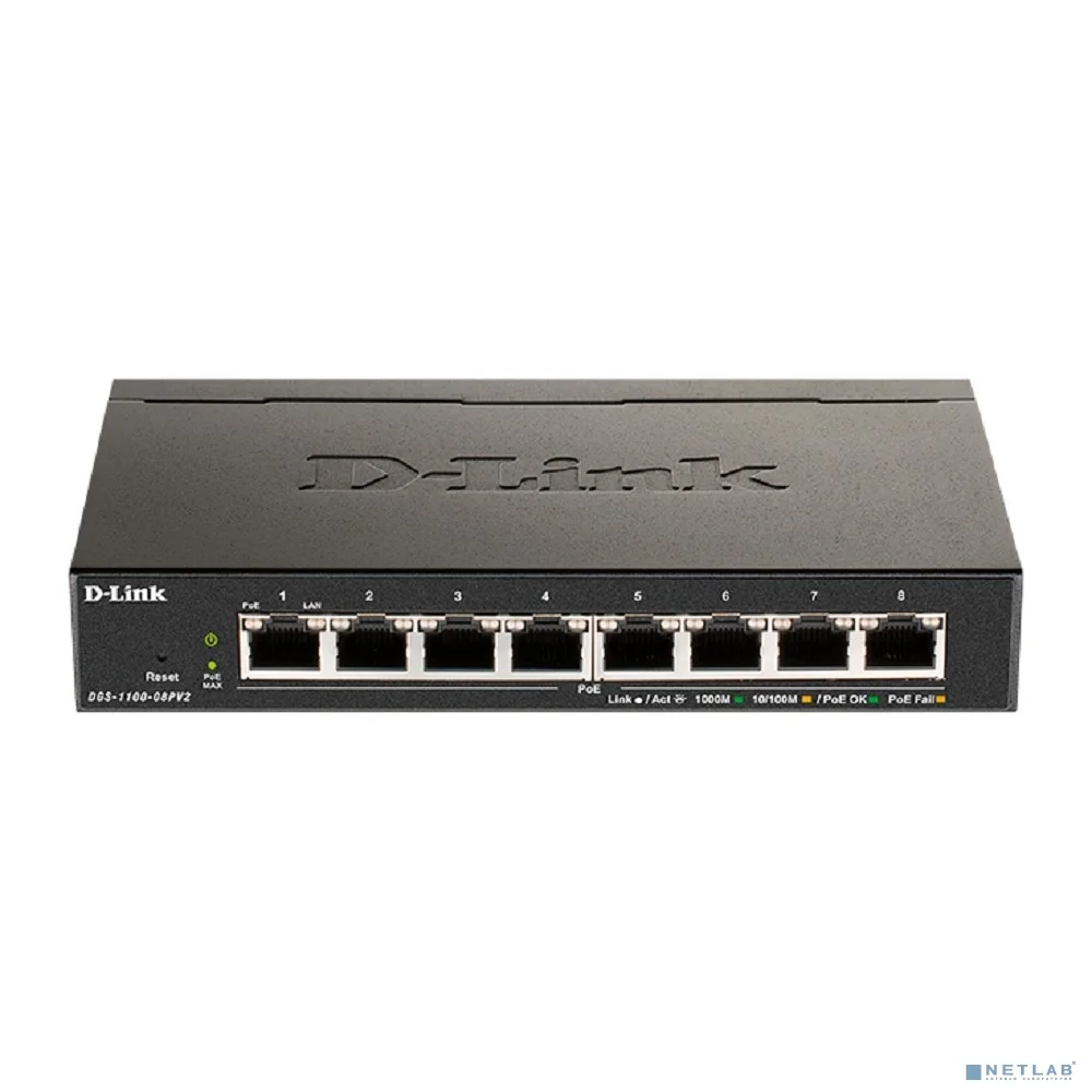 D-Link DGS-1100-08PV2/A4A Настраиваемый L2 коммутатор с 8 портами 10/100/1000Base-T (8 портов PoE 802.3af/at, PoE-бюджет 64 Вт) 2