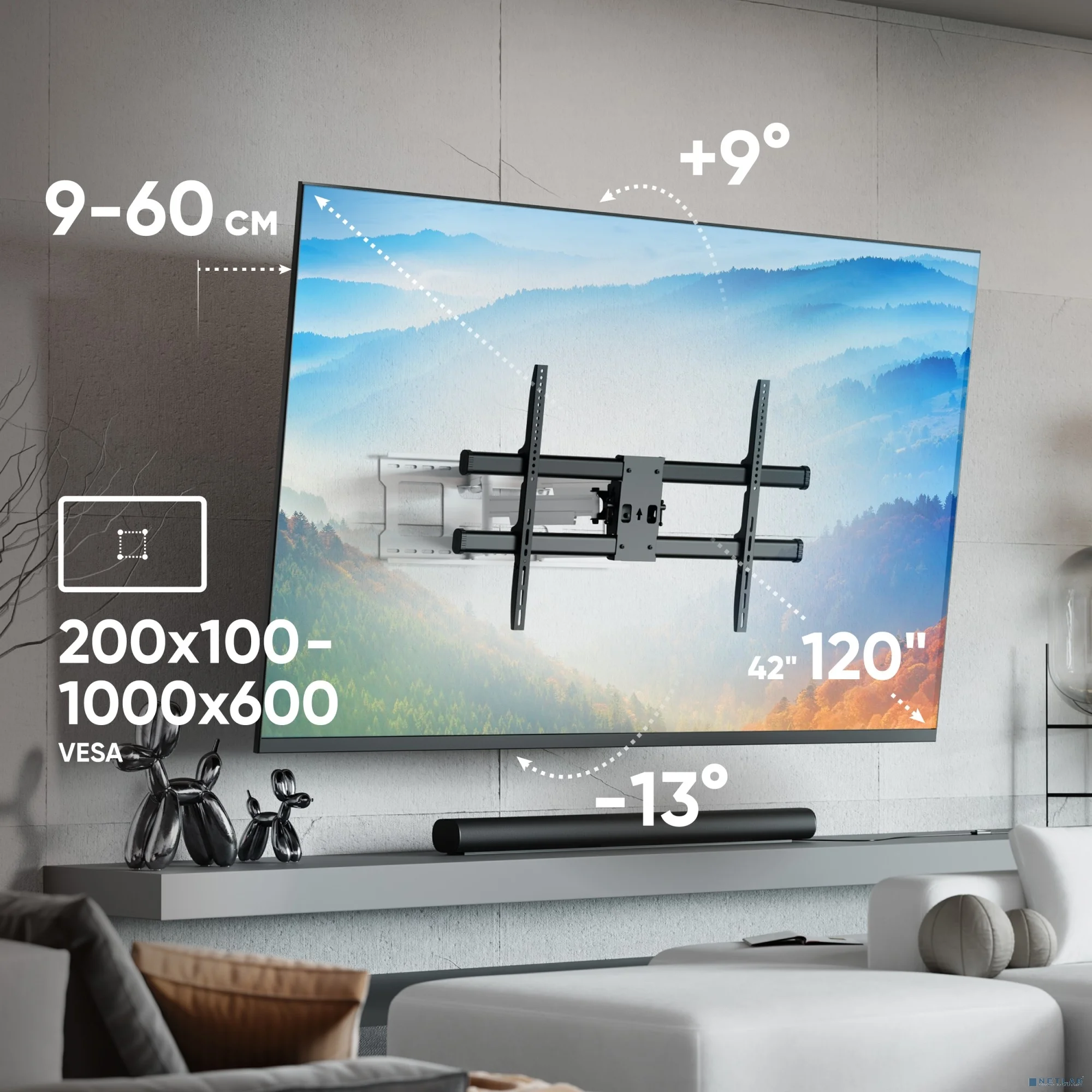 ONKRON M10-BW чёрно-белый {Для экранов с диагональю 42"-120" наклонно-поворотный, макс. нагрузка: 100 кг}