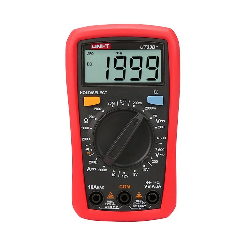 Мультиметр UNI-T UT33B+ , 600В, 10А, 200МОм, ручной выбор диапазона измерений, функция тестирования элементов питания 1,5В / 9 В / 12 В