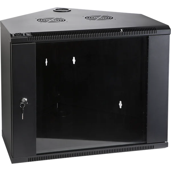 Шкаф Шкаф настенный угловой, 6U 600x600, стеклянная дверь, черный