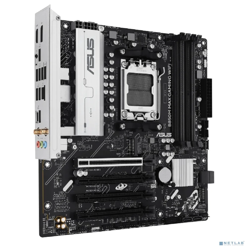 ASUS B850M MAX GAMING WIFI (Socket AM5, mATX, 4xDDR5(256GB), DP/HDMI, 1xPCIe 5.0x16/1xPCIe 4.0, 1xLAN(5GbE), Wi-Fi 6, 4xSATA 6Gb/s, 2xM.2, 2xType-C, 3xUSB 3.2, 2xUSB 2.0)
