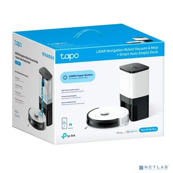 TP-Link Tapo RV30 Plus Робот-пылесос с влажной уборкой, датчиком LiDAR и станцией самоочистки