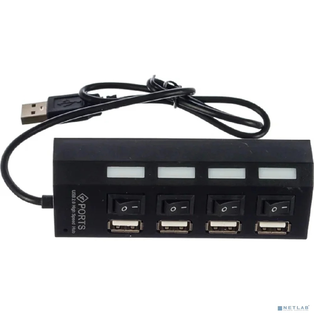 Gembird Концентратор USB 2.0 UHB-243-AD с подсветкой и выключателем, 4 порта, блистер (UHB-243-AD)