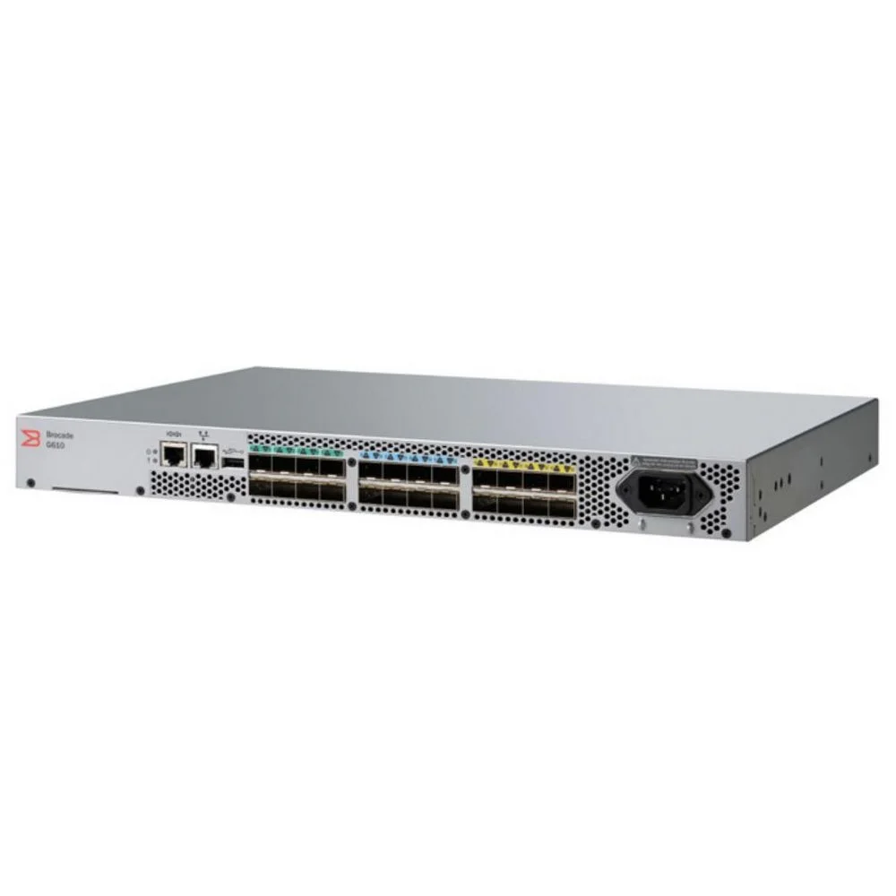 Коммутатор Brocade G610 24-port FC Switch, 8-port licensed, included 8x 32Gb SWL SFP28 transceivers, 1 PS, Rail Kit