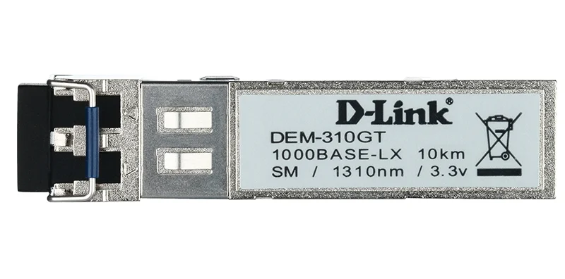 D-Link 310GT/A1A SFP-трансивер с 1 портом 1000Base-LX для одномодового оптического кабеля (до 10 км, разъем Duplex LC)