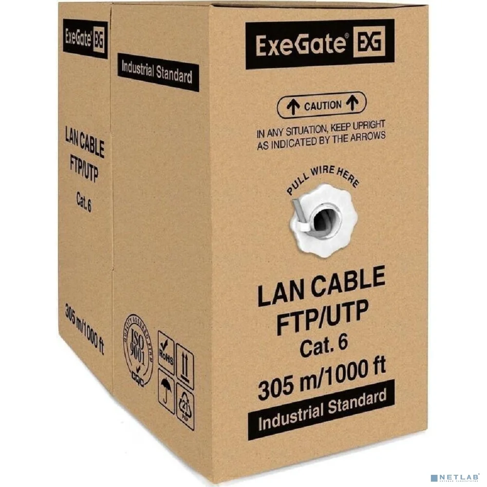 Exegate EX281813RUS Кабель Exegate UTP4-C6-CU-S23-IN-PVC-GY-305 UTP 4 пары кат.6 медь, 23AWG, бухта 305м, серый PVC