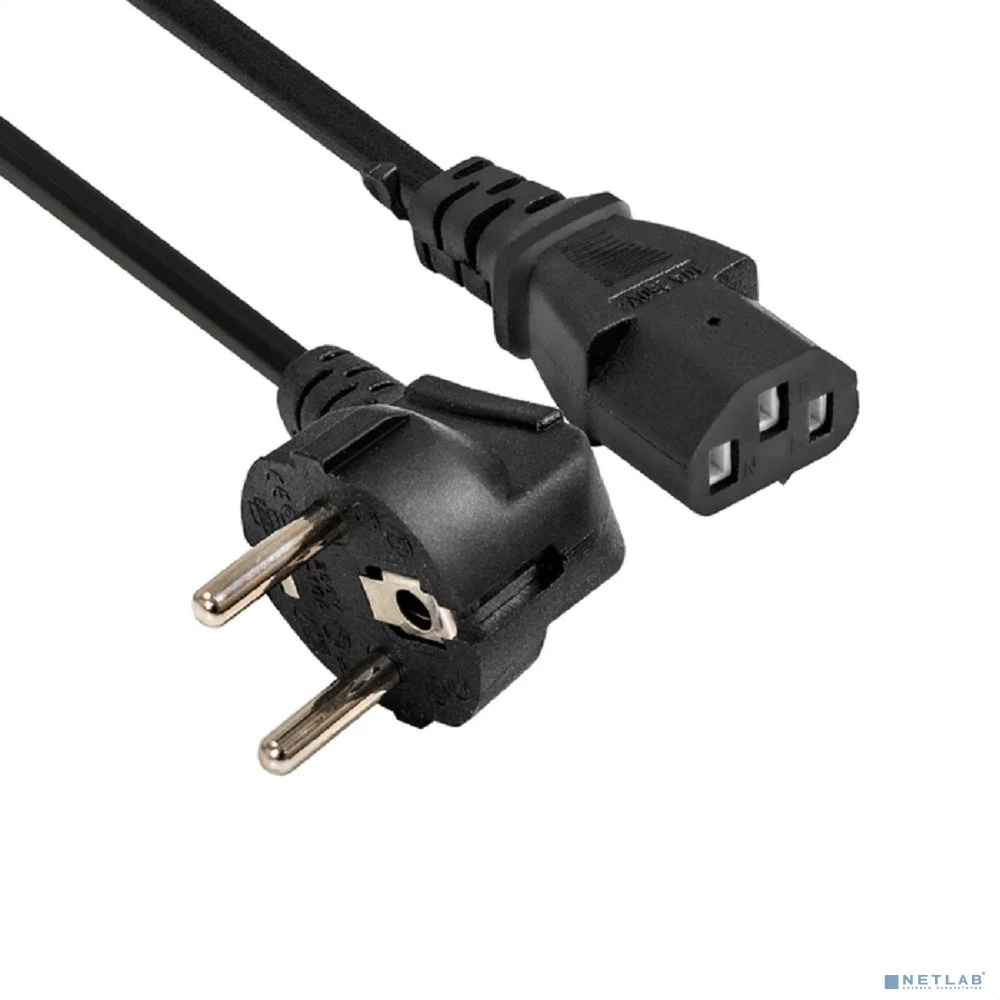Exegate EX295578RUS Кабель питания ExeGate Power PC-3P (Евровилка угловая Schuko->C13, VDE-250V-3*1.5mm2, медь, черный, 10A, 3м)