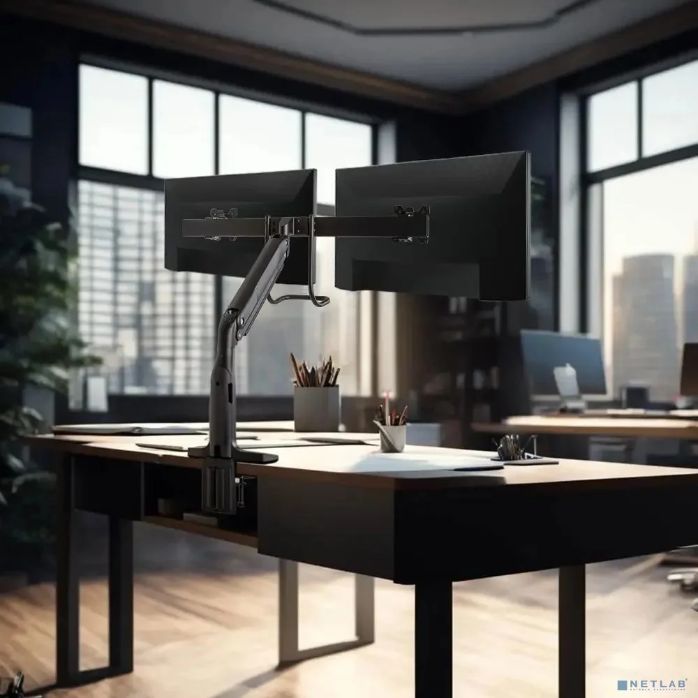 Kromax OFFICE-20 черный Настольный кронштейн для двух мониторов 17"-35" (до 2х10кг)