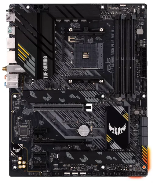 ASUS TUF GAMING B550-PLUS WIFI II (Socket AM4, ATX, 4xDDR4(128GB), DP/HDMI, 1xPCIe 4.0x16/1xPCIe 3.0x16/3xPCIe 3.0, 1xLAN (2.5GbE), Wi-Fi, BT, 6xSATA 6Gb/s, 2xM.2, 1xType-C 5xUSB 3.2, 2xUSB 2.0)