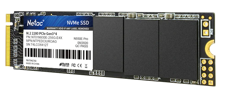 SSD накопитель Netac SSD N930E Pro 256GB PCIe 3 x4 M.2 2280 NVMe 3D NAND, R/W up to 2040/1270MB/s, IOPS(R4K) 150K/180K, TBW 150TB, 3y wty 2