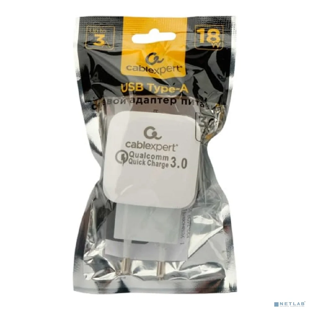 Cablexpert Зарядное устройство MP3A-PC-40 18Вт, 3А, QC3.0, 1xUSB, белый, пакет