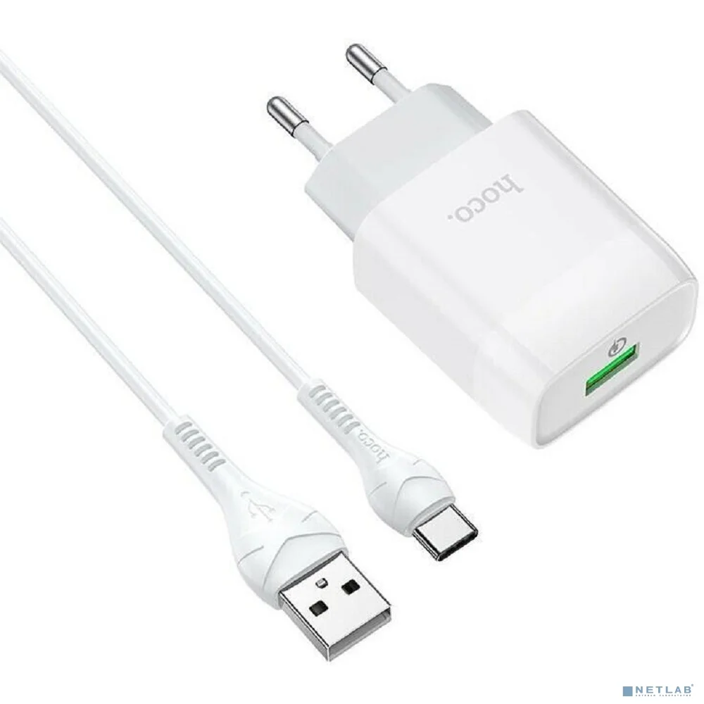 HOCO HC-32552 C72Q/ Сетевое ЗУ + Кабель Type-C 1m/ QC 3.0/ 1 USB/ Выход: 5V_9V_12V, 18W/ White