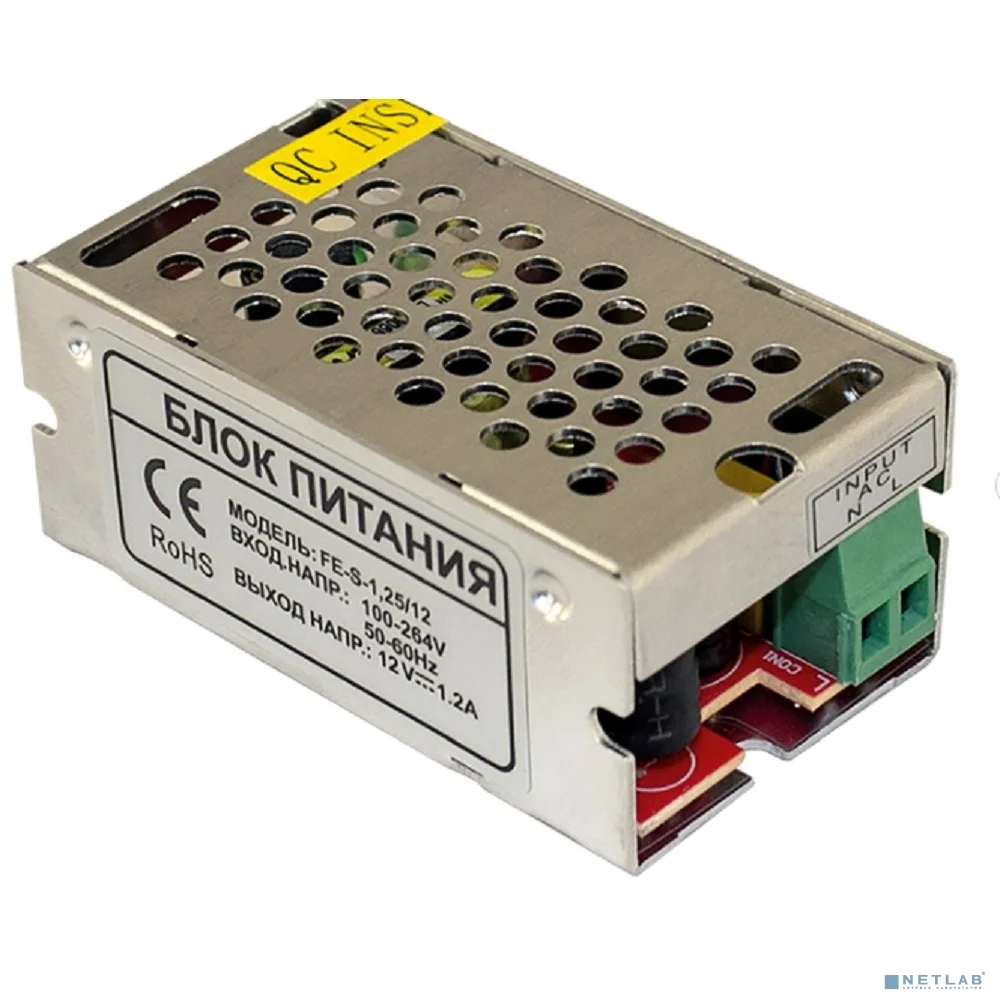 Falcon Eye FE-S-1,25/12 Открытый Блок питания. Входное напряжение 87-264V, Выходное 12V, Номинальный ток 1,25A, Рабочая температура -20 +60С, Габариты H=31/W=39/L=70, Вес 0,15кг.