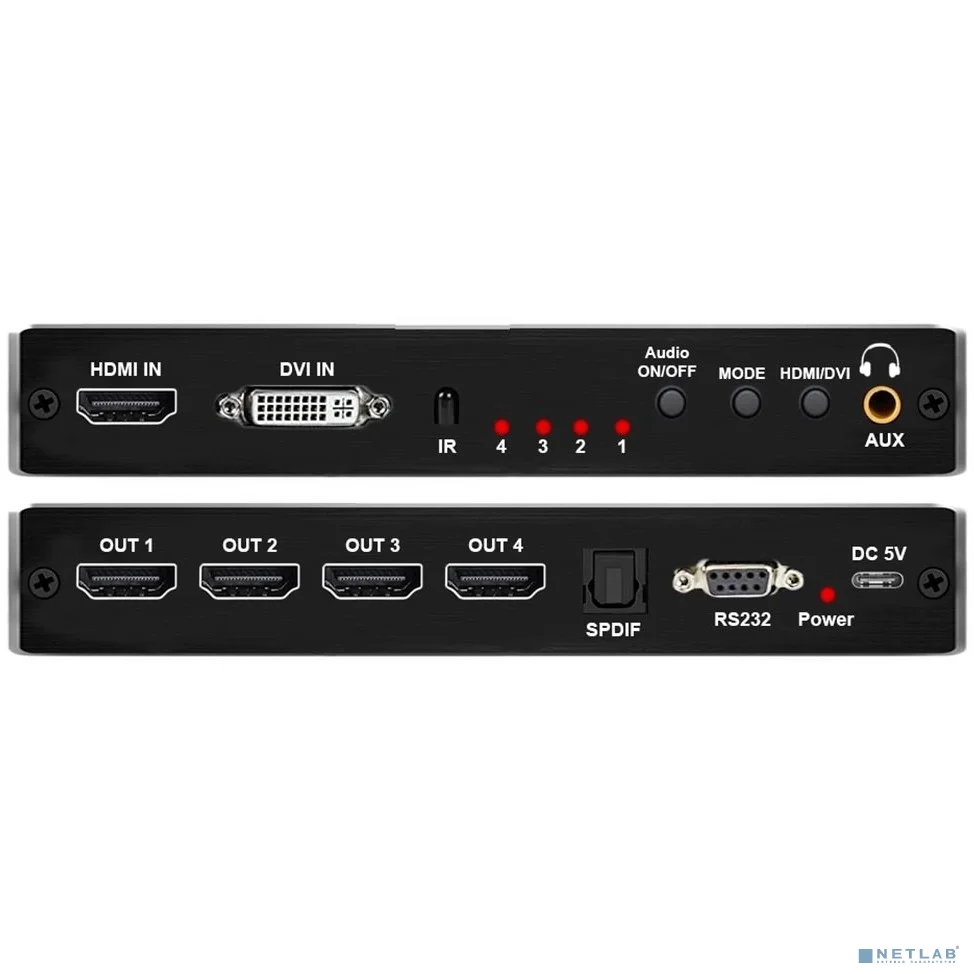 ORIENT HSP2X2WN, контроллер видеостены 2x2, 8 режимов отображения, UHD 4K/30Гц (3840x2160), 1080p/60Гц, HDMI 1.4, HDCP1.2, HDMI 1 вход/4 выхода, DVI вход, RS232(DB9F) (33206)