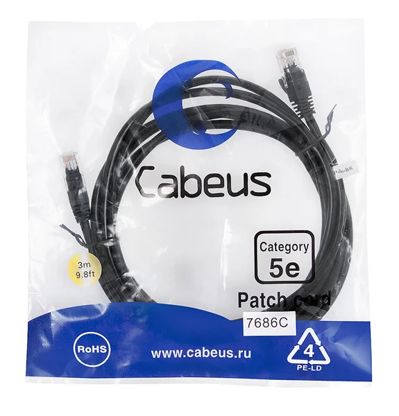 Cabeus PC-UTP-RJ45-Cat.5e-3m-BK Патч-корд UTP, категория 5e, 3 м, неэкранированный, черный
