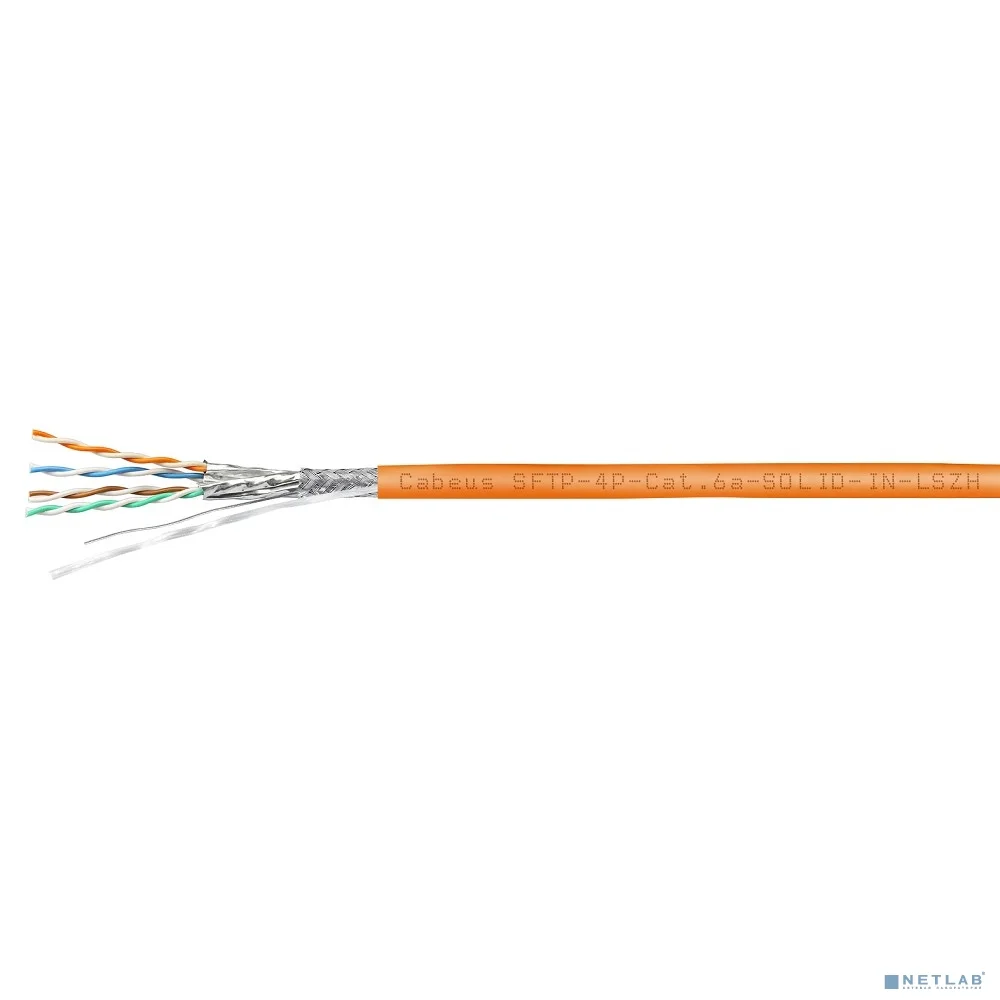 Cabeus SFTP-4P-Cat.6a-SOLID-IN-LSZH Кабель витая пара, категория 6a (10GBE) S/FTP, 4 пары (23 AWG), одножильный (solid), каждая пара в экране, общий экран - сетка, LSZH, нг(А)-HF, (305 м)