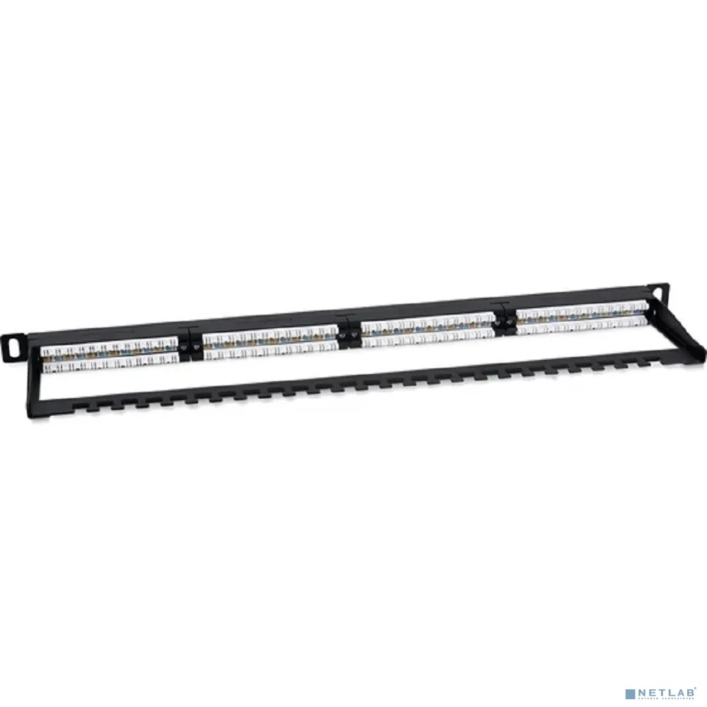 Cabeus PLHD-24-Cat.5e-Dual-180-0,5U Патч-панель высокой плотности 19" (0,5U), 24 порта RJ-45, категория 5e, Dual IDC,180 градусов, с задним кабельным организатором