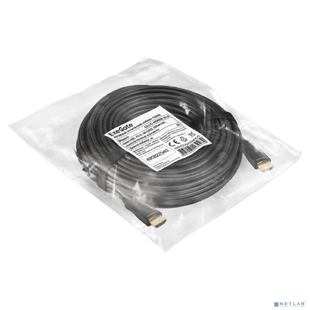 Exegate EX294700RUS Активный оптический кабель HDMI ExeGate EX-CC-HDMI2-30.0 (19M/19M, v2.0, 30м, 4K UHD, Ethernet, позолоченные контакты)