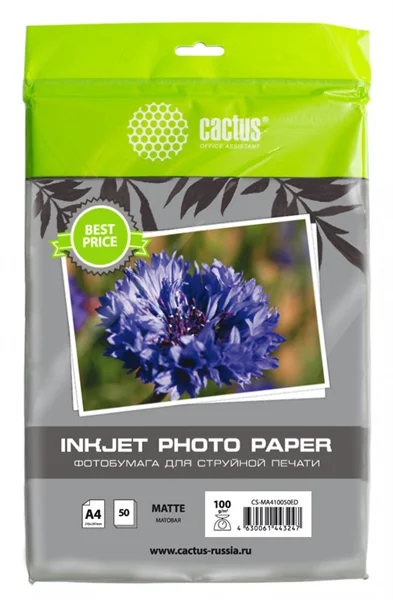 Cactus CS-MA410050ED Фотобумага A4/100г/м2/50л./белый матовое для струйной печати