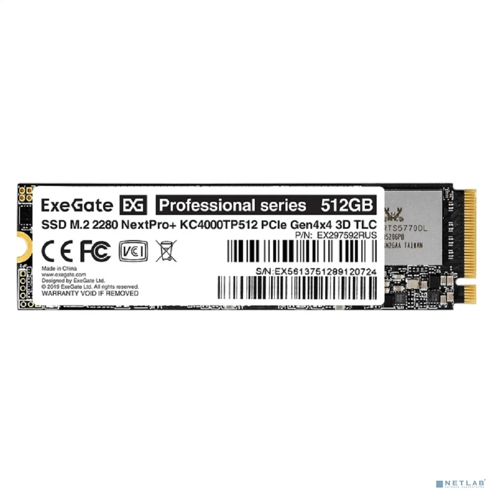 Exegate SSD M.2 2280 512GB ExeGate NextPro+ KC4000TP512 (PCIe Gen4x4, NVMe, 22x80mm, 3D TLC) EX297592RUS