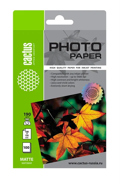 Cactus CS-MA6190100 Фотобумага матовая 10x15 190 г/м2 100 листов
