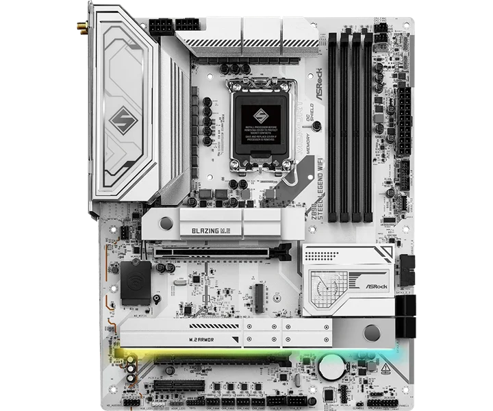 Материнская плата ASROCK Z890 STEEL LEGEND WIFI, LGA1851, Z890, 4*DDR5, 4*SATA, 4*M.2, 6*USB 3.2, 2*USB 2.0, 2*Type-C, 2*PCIx16, 1*PCIx4, 1*M.2 (Key E), HDMI, ATX