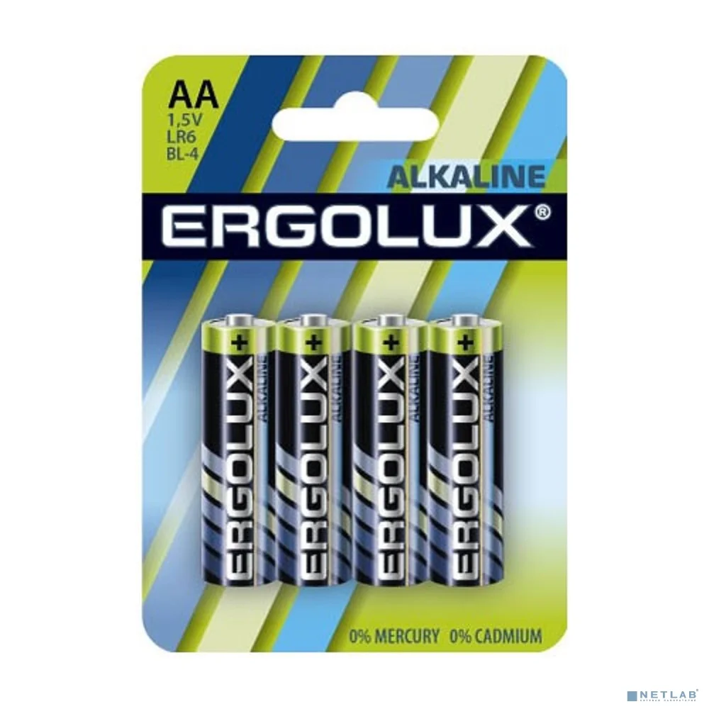 Ergolux LR6 Alkaline BL-4 (LR6 BL-4, батарейка,1.5В) (4 шт. в уп-ке)