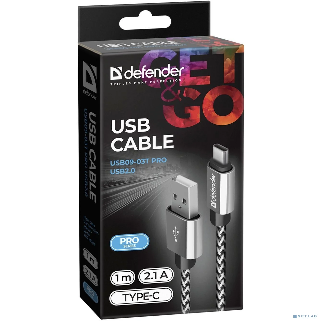Defender USB кабель USB09-03T PRO USB2.0 Белый, AM-Type-C, 1m, 2.1A (87815)