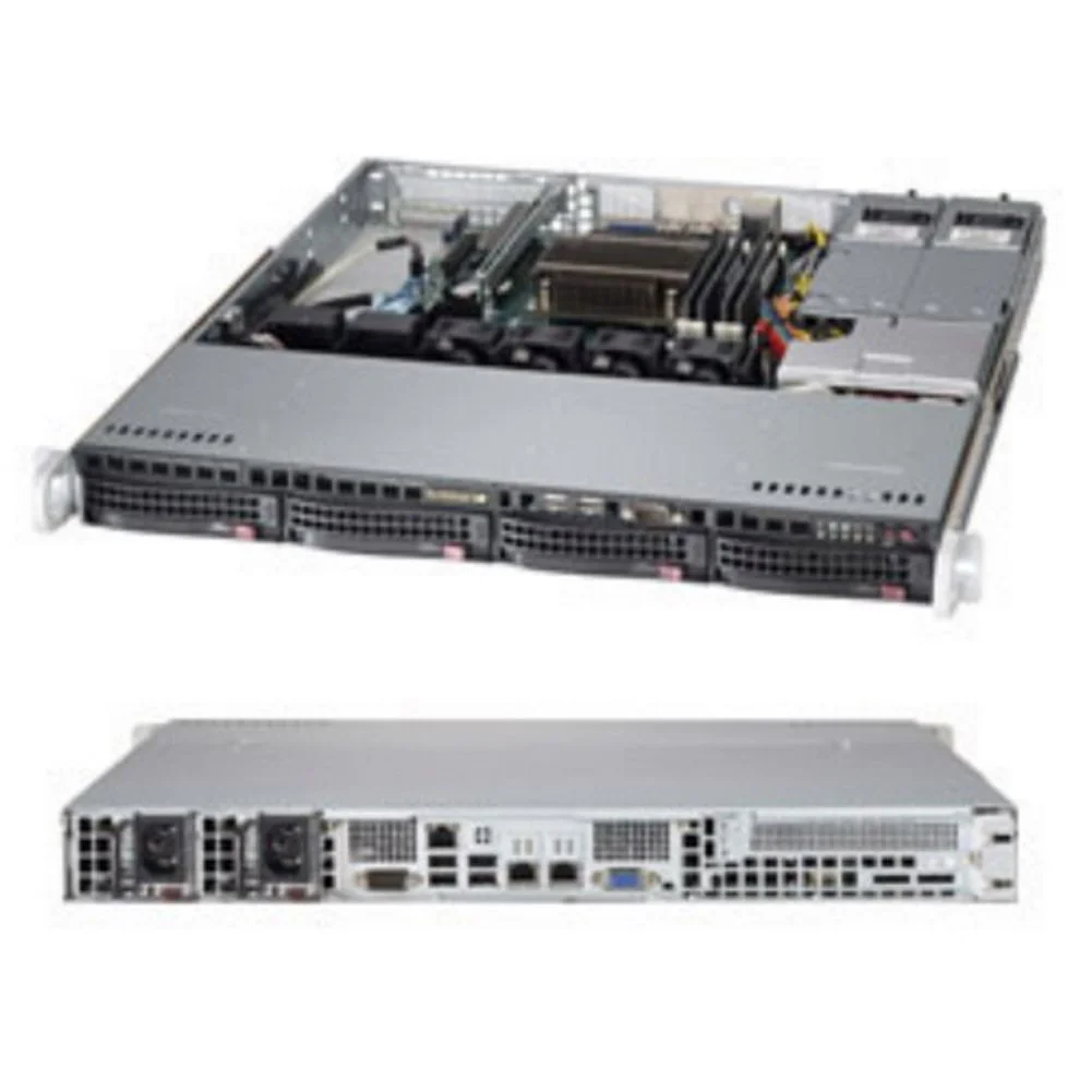 Платформа системного блока SuperMicro SYS-5018D-MTRF 1U, LGA1151, iC224, 4xDDR3, 4x3.5 HDD, 2x1GbE, IPMI, 1x PCIEx8, 2x400W (X10SLM-F, 813MTQ-R400B)