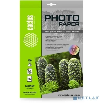 Фотобумага Cactus CS-GSA4130100, A4, для струйной печати, 100л, 130г/м2, покрытие глянцевое