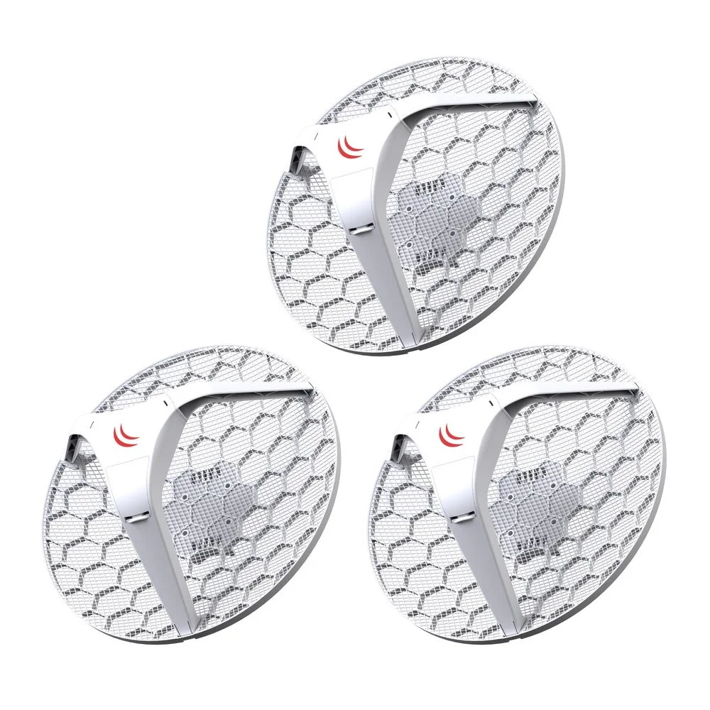 Маршрутизатор MIKROTIK RBLHG-5nD-3 комплект из 3 устройств в одной упаковке! RBLHG5kit LHG 5 3-pack (LHG 5 with 24.5dBi 5GHz antenna, Dual Chain 802.11an wireless, 600MHz CPU, 64MB RAM, 1x LAN, POE, PSU, RouterOS L3,