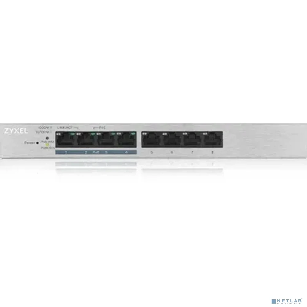 ZYXEL GS1200-8HPV2-EU0101F Коммутатор 8xGE (4xPoE+), настольный, бесшумный (без вентилятора), с поддержкой VLAN, IGMP, QoS и Link Aggregation, бюджет PoE 60 Вт