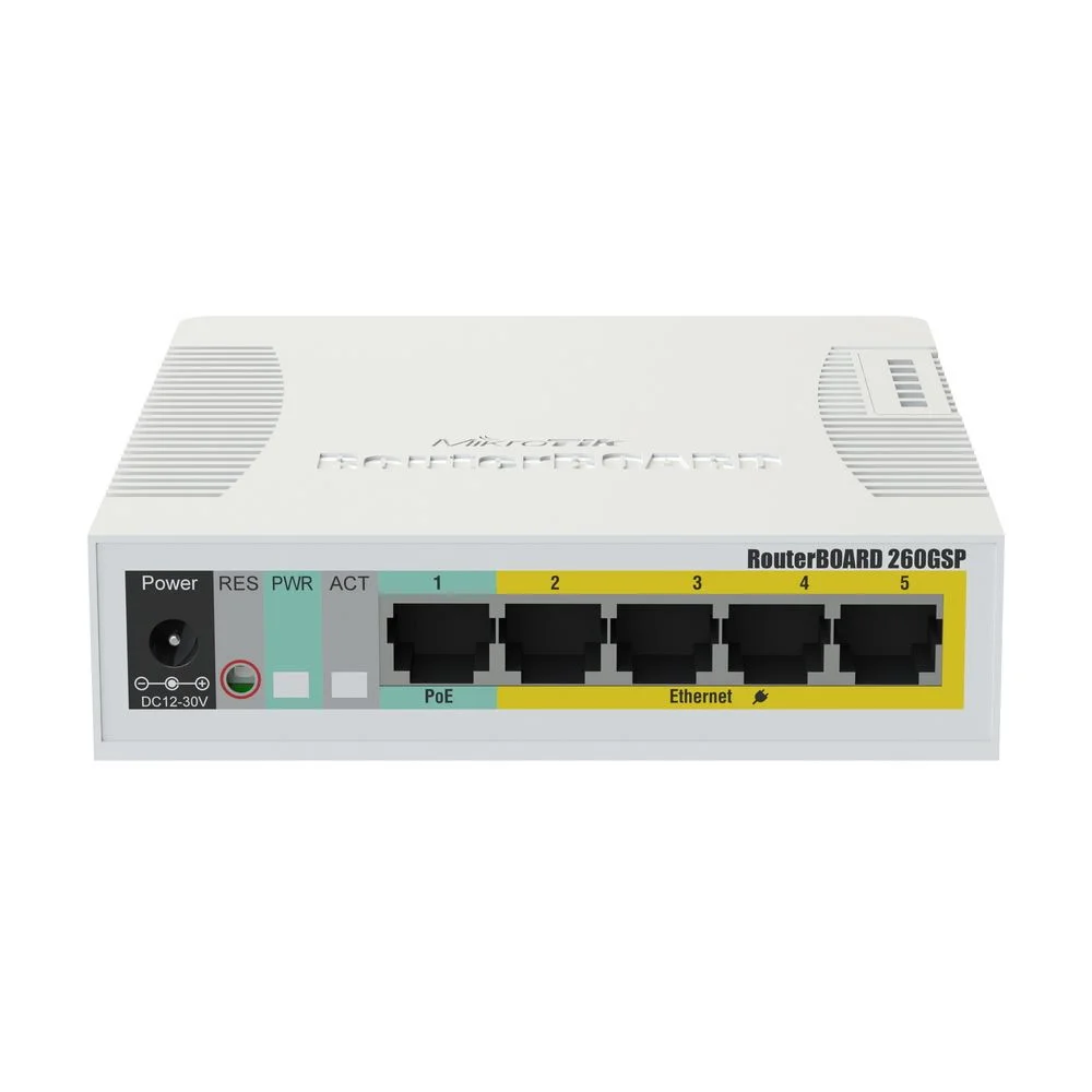 Маршрутизатор MIKROTIK RB260GSP CSS106-1G-4P-1S 5-port Gigabit smart switch with SFP cage, SwOS, plastic case, PSU, POE-OUT {20} (002297)
