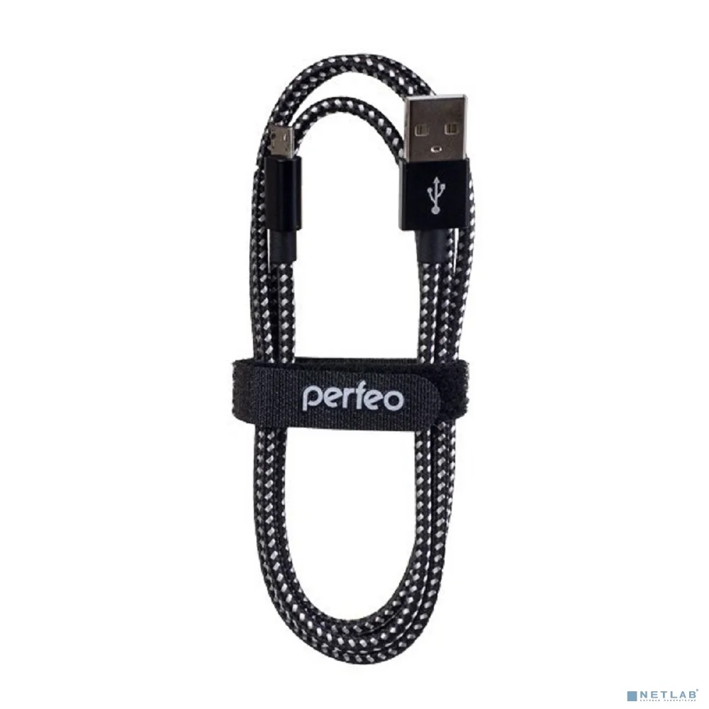 PERFEO Кабель USB2.0 A вилка - Micro USB вилка, черно-белый, длина 1 м. (U4801)