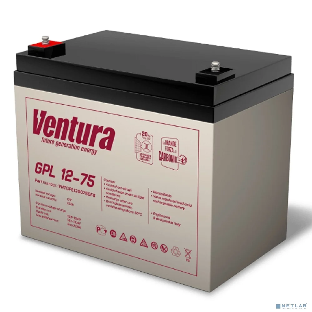 АКБ Ventura GPL 12-75 12V/79Ah {F6, ДхШхВ 260х168х216мм, 23.2кг, срок службы 12 лет}