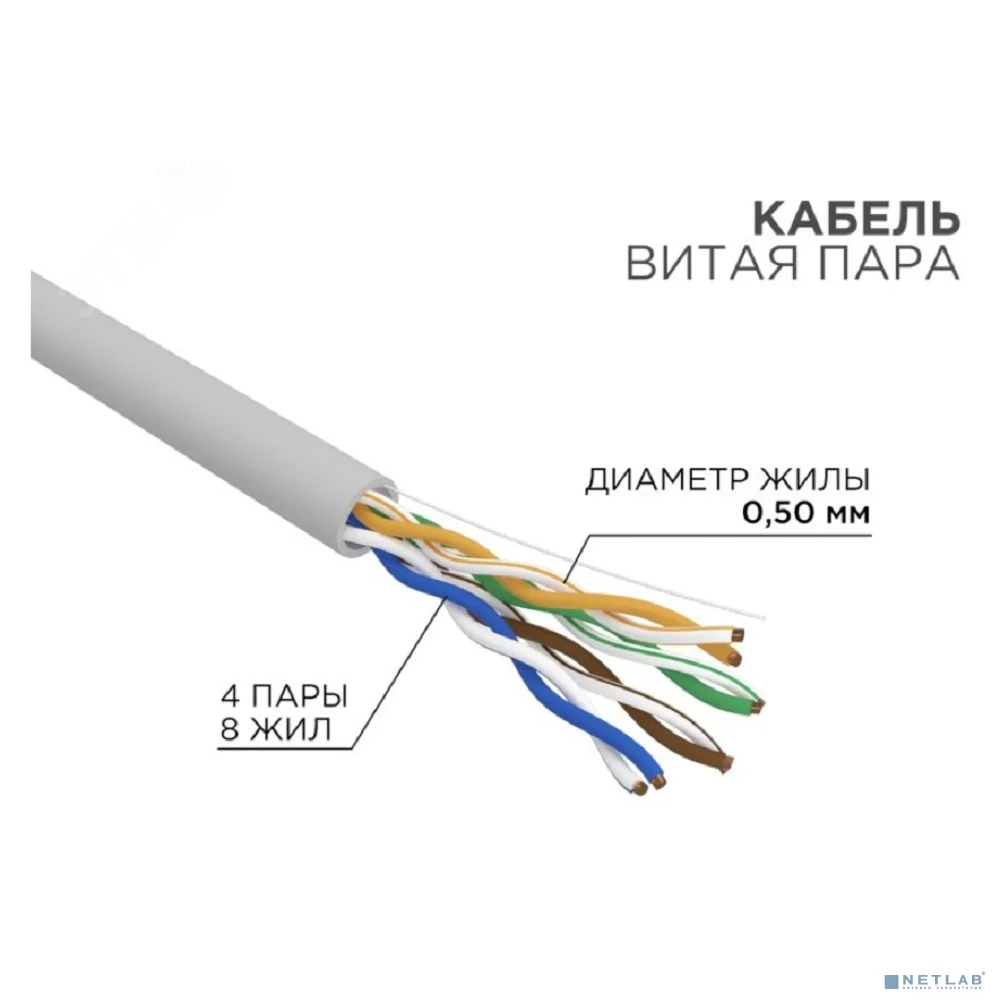 Rexant (01-0069-R) Кабель витая пара U/UTP, CAT 5e, ZH нг(А)-HF, 4PR, 24AWG, INDOOR, SOLID, серый, 305м, РФ