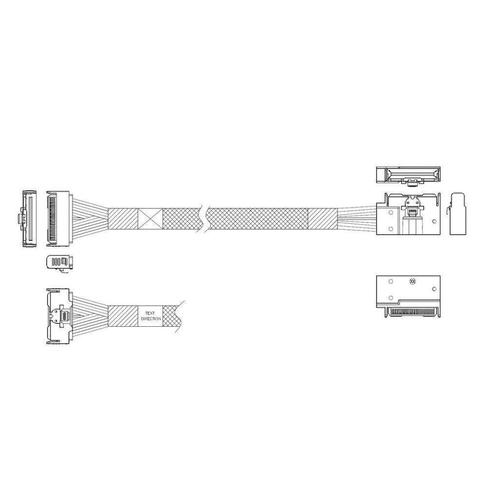 Кабель JPC P7359GB00800-1 Cable MCIO x8 74P (прямой Straight Type) -TO- MCIO x8 74P (угловой Left Exit) , 85 Ohm, L:80cm