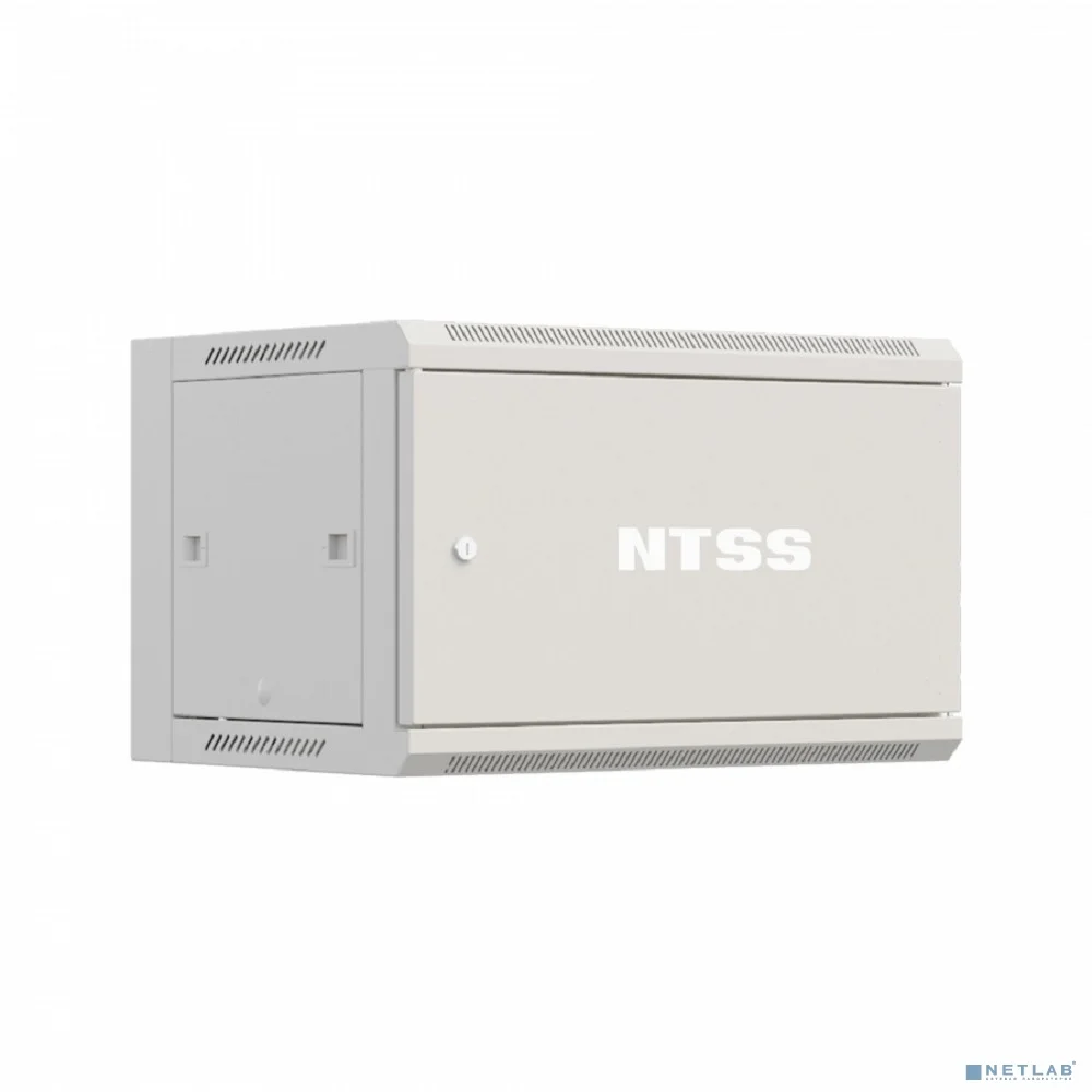 NTSS Шкаф настенный телекоммуникационный NTSS W 6U 600х450х370мм, 2 профиля 19, дверь сплошная металл, боковые стенки съемные, разобранный, серый RAL 7035 NTSS-W6U6045FD