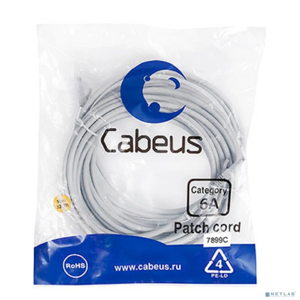 Cabeus PC-UTP-RJ45-Cat.6a-10m-LSZH Патч-корд UTP, категория 6a, 10G, неэкранированный, LSZH, 10 м, серый