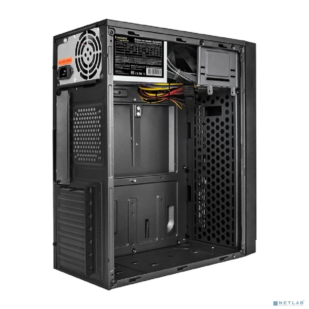 Exegate EX291141RUS Корпус Minitower ExeGate BAA-105-01AAA400 (mATX, БП AAA400 с вент. 8см, 4*USB, аудио, черный)