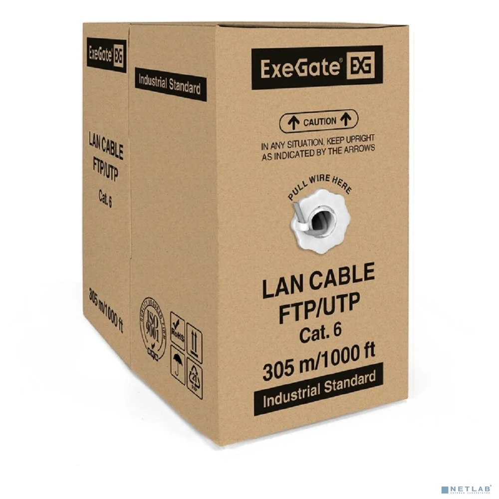 Exegate EX281810RUS Кабель ExeGate FUTP4-C6-CU-S23-IN-PVC-GY-305 FTP 4 пары кат.6 медь, 23AWG, экран, бухта 305м, серый, PVC