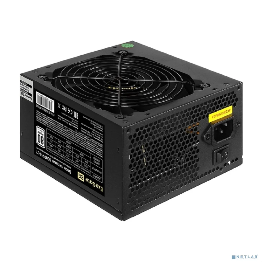 Exegate EX282044RUS Блок питания 600W Exegate 600PPH-LT, 80+, RTL, ATX, black, APFC, 12cm, 24p, (4+4)p, 5*SATA, 3*IDE