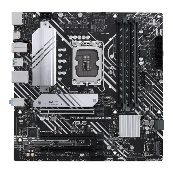 ASUS PRIME B660M-A D4-CSM (Socket 1700, mATX, 4xDDR4(128GB), DP/2xHDMI 2.1, 1xPCIe 4.0x16/2xPCIe 3.0x16, 1xLAN, 4xSATA 6Gb/s, 2xM.2, 2xUSB 3.2, 4xUSB 2.0, 1xPS/2)