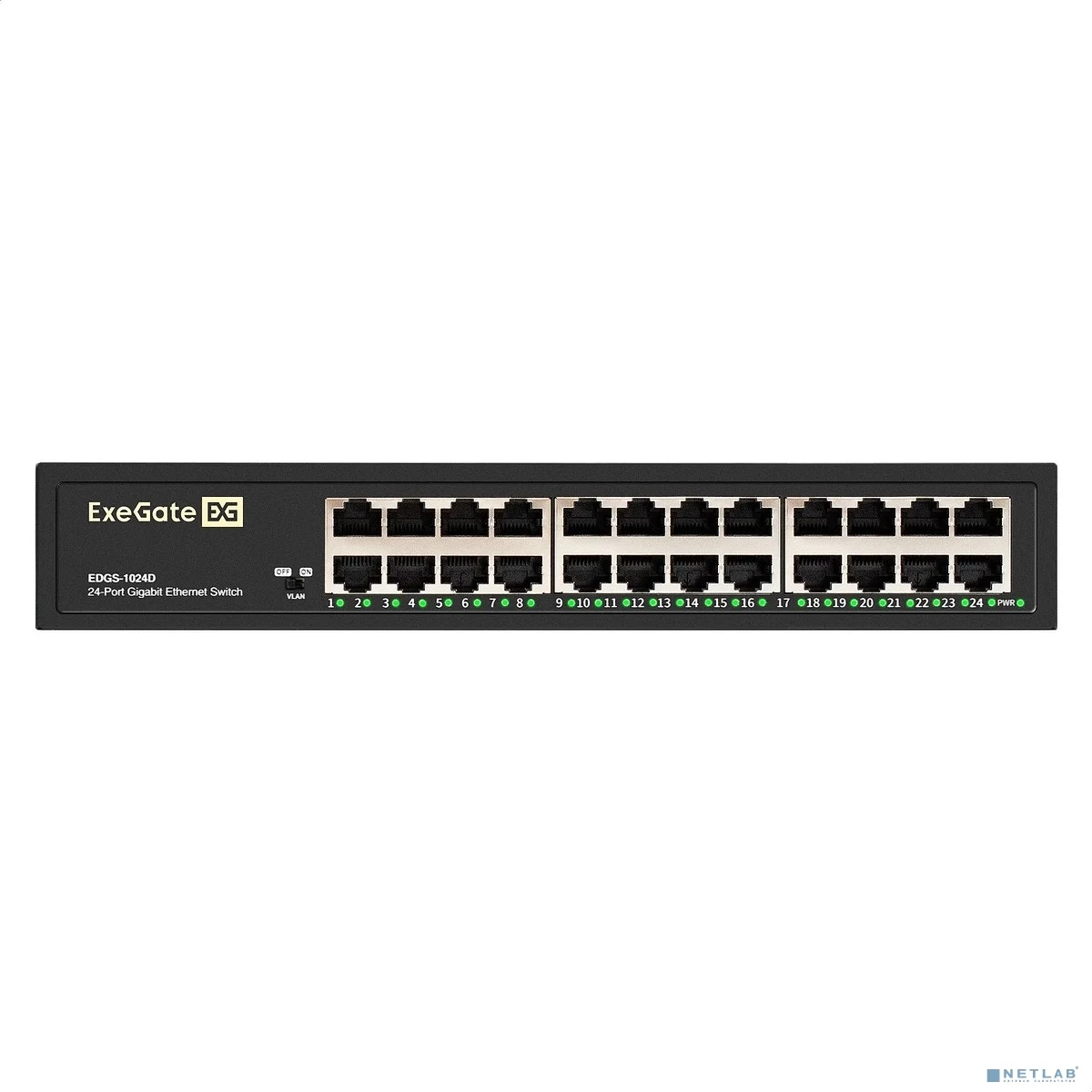 Exegate EX298696RUS Коммутатор неуправляемый ExeGate EDGS-1024D (24-портовый гигабитный UTP 10/100/1000 Base-T, металлический корпус, с возможностью установки в стойку, с функцией энергосбережения (EE
