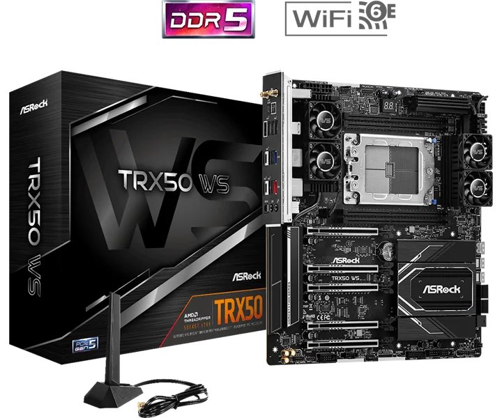 Материнская плата ASROCK TRX50 WS, AMD TRX50, 4*DDR5, 4*SATA, 2*M.2, 7*USB 3.2, 5*PCIx16, 1*M.2 (Key E), EATX