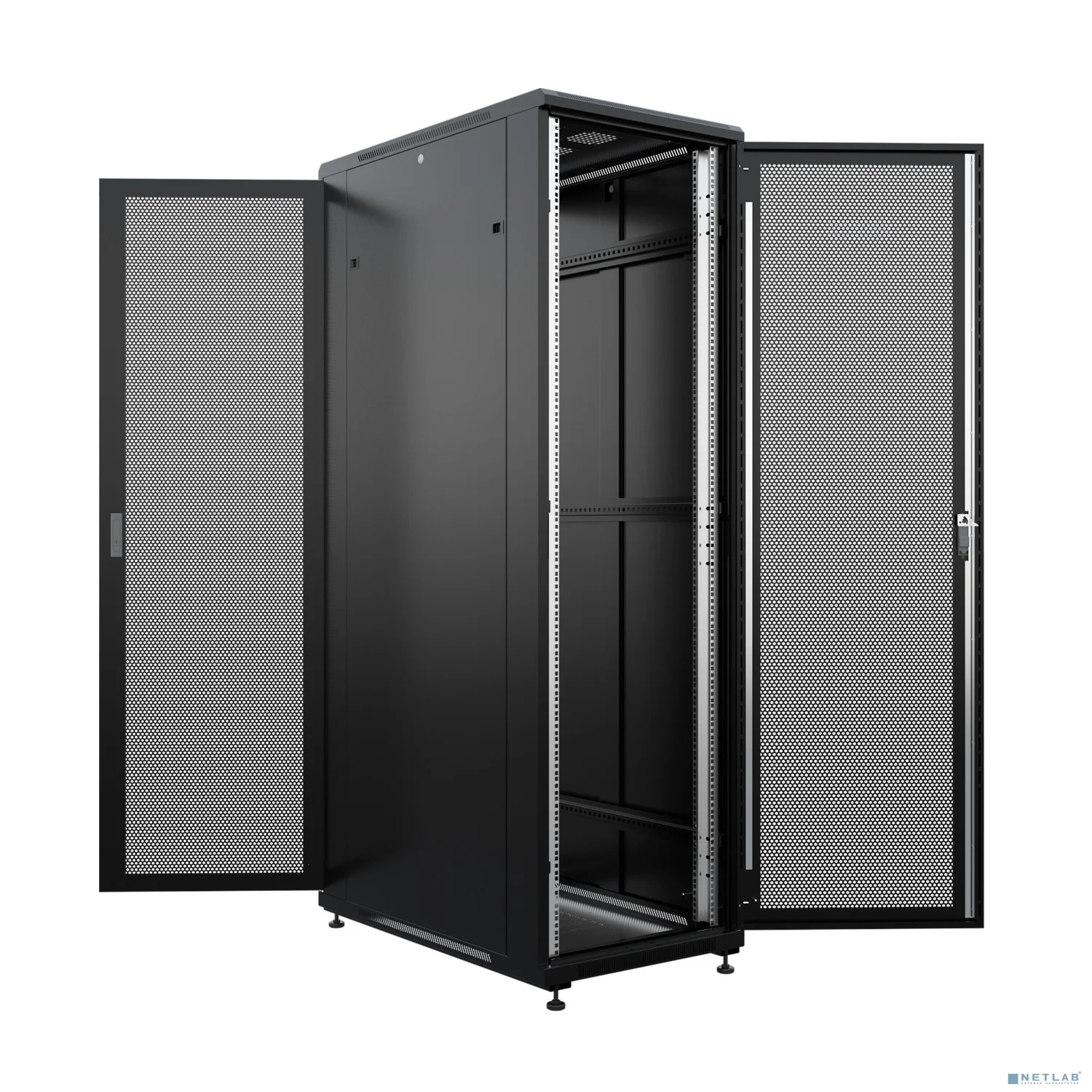 NTSS Шкаф напольный универсальный серверный NTSS R 47U 600х1000мм, 4 профиля 19, двери перфорированная и перфорированная, боковые стенки съемные, регулируемые опоры, разобранный, черный RAL 9005 NTSS- 3