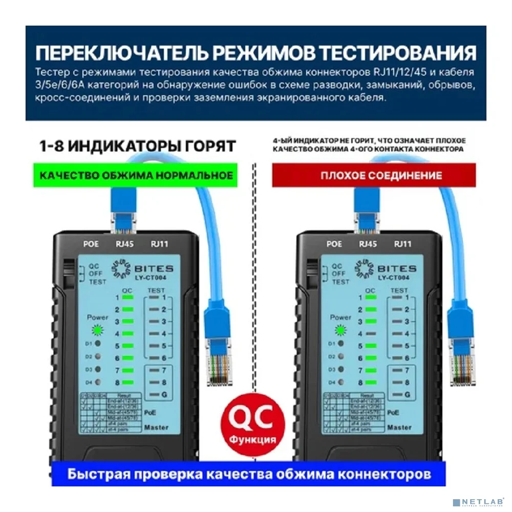 5bites LY-CT004 Тестер кабеля UTP / STP / TEL / POE / PLUG TEST